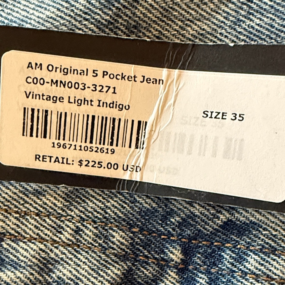 NWT Alex Mill Sz 35 AM original 5 pocket men’s denim in vintage light indigo - Picture 7 of 9
